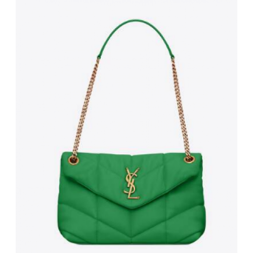 BORSA Yves Saint Laurent PUFFER PICCOLA A CATENA IN PELLE DI AGNELLO TRAPUNTATA 5774761 VERDE SMERALDO