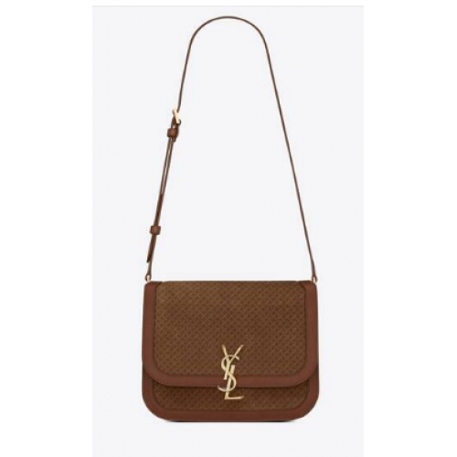 Yves Saint Laurent BORSA SOLFERINO MEDIA IN PELLE E CAMOSCIO INTRECCIATO STAMPA 02525 MARRONE CHIARO