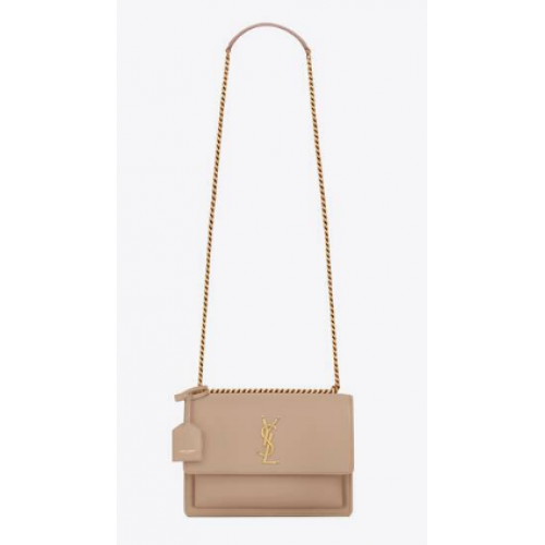 BORSA Yves Saint Laurent SUNSET MEDIUM CHAIN IN PELLE LISCIA 442906 BEIGE SCURO