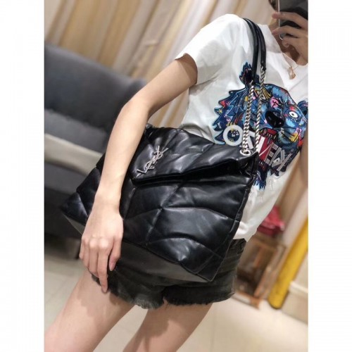 Yves Saint Laurent BORSA LOULOU PUFFER MEDIUM IN PELLE OPACA TRAPUNTATA CRINKLED Y577475 Nero