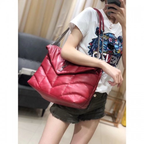 Yves Saint Laurent BORSA LOULOU PUFFER MEDIA IN PELLE OPACA TRAPUNTATA CRINKLED Y577475 Rosso