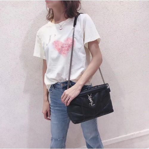 Yves Saint Laurent BORSA LOULOU PUFFER PICCOLA IN PELLE OPACA TRAPUNTATA CRINKLED Y577476 Nero