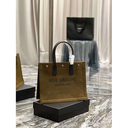 Yves Saint Laurent Borsa shopping in TWEED E PELLE DI AGNELLO Y677943 Verde militare