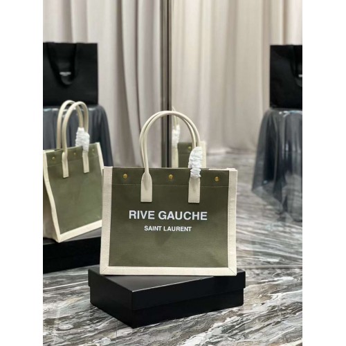 Yves Saint Laurent borsa shopping in TWEED E PELLE DI AGNELLO Y677943 verde&bianca