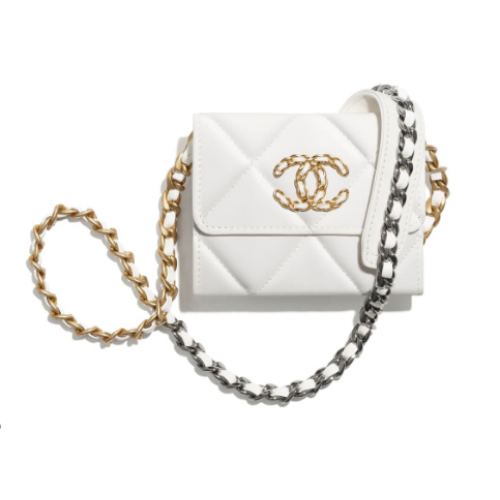 portamonete chanel 19 patta con catena AP1787 bianco