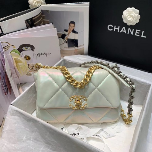 borsa chanel 19 grande con patta AS1160 bianca