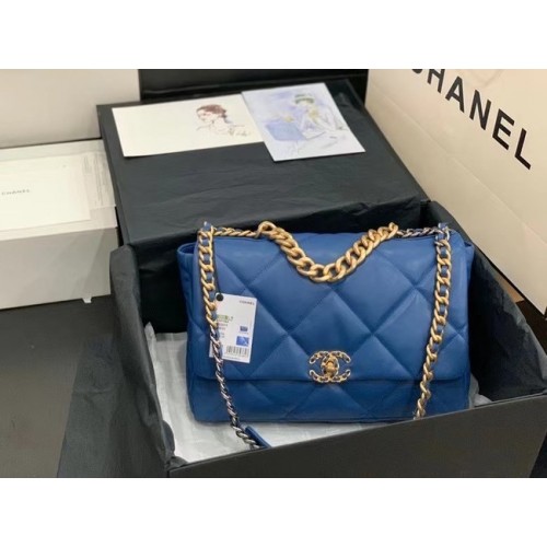 borsa chanel 19 grande con patta AS1162 blu scuro