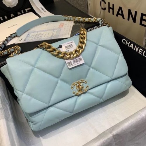 borsa chanel 19 grande con patta AS1162 celeste