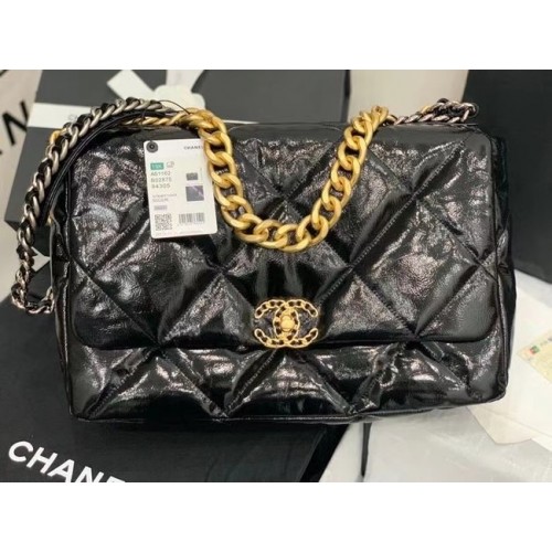 borsa chanel 19 grande con patta Pelle cerata AS1162 nera