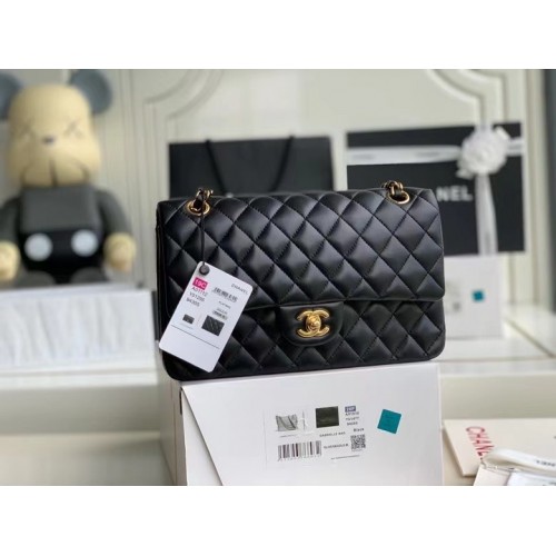 borsa classica chanel pelle di agnello oro metallo A01112 nero