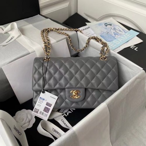 borsa chanel classica Pelle di agnello oro Metallo A01112 grigio scuro