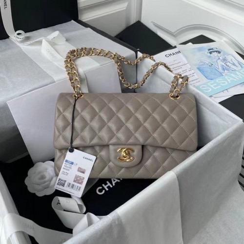 borsa chanel classica Pelle di agnello oro Metallo A01112 grigio