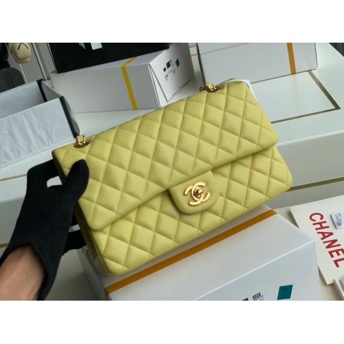 chanel borsa classica pelle di agnello oro metallo A01112 limone