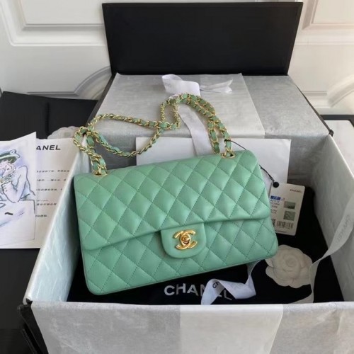 borsa classica chanel Pelle di agnello oro Metallo A01112 verde chiaro