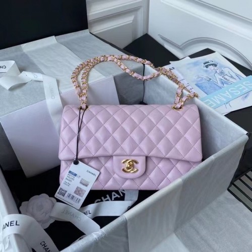 borsa chanel classica Pelle di agnello oro Metallo A01112 rosa