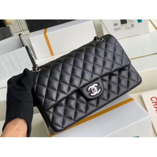 borsa chanel classica pelle di agnello argento metallo A01112 nero