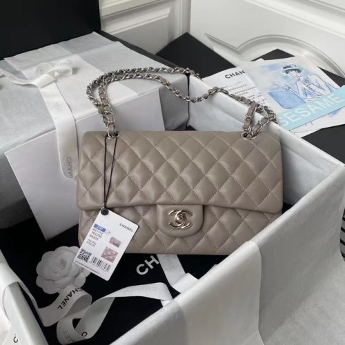 borsa chanel classica Pelle di agnello argento Metallo A01112 grigio