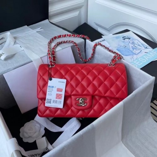 borsa chanel classica Pelle di agnello argento Metallo A01112 rosso