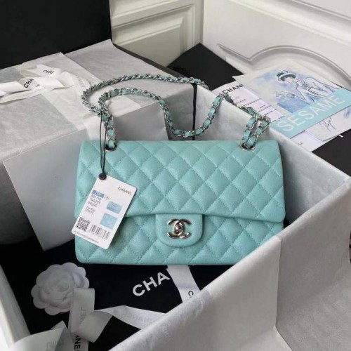 borsa con patta chanel Pelle di vitello martellata argento Metallo A01112 azzurro