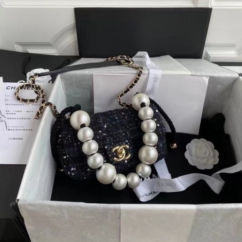 borsa con patta chanel Tweed 0593 nera