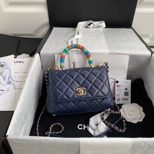 borsa chanel mini patta con manico superiore AS2215 Navy Blue