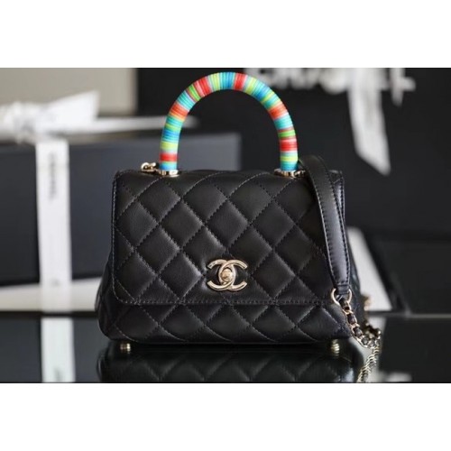 borsa chanel mini patta con manico superiore AS2215 nera