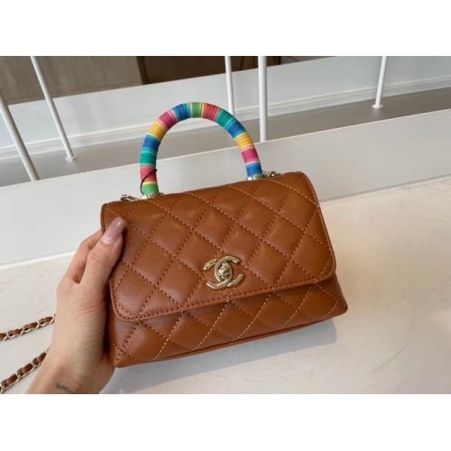 borsa chanel mini patta con manico superiore AS2215 marrone