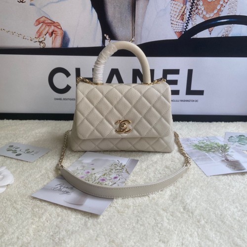 borsa chanel mini patta con manico superiore AS2215 crema