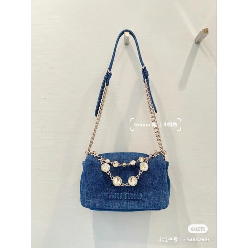 miu miu Borsa a tracolla in denim 5ND223 blu