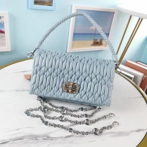 miu miu Borsa a Spalla in Pelle Nappa Matelasse 5BP012M celeste