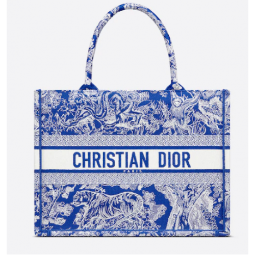 BORSA A LIBRO DIOR MEDIA Blu fluorescente Toile de Jouy Ricamo rovesciato M1296ZROC
