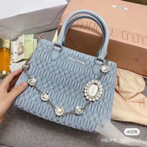 miu miu Borsa a spalla Matelasse in Nappa Leather 5BA067 celeste